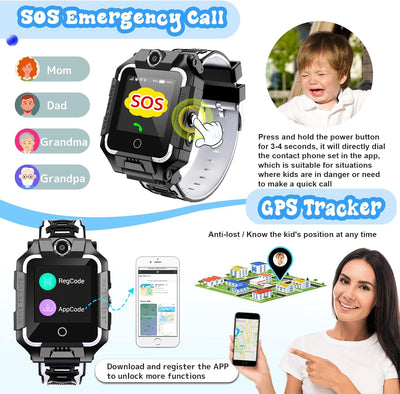 Kinder-Handyuhr mit GPS-Tracker, Smartwatch für Jungen und Mädchen, 4G Video & Telefonanruf mit 360°