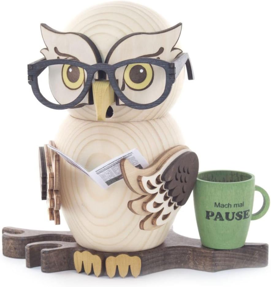 Drechslerei Kuhnert - Rauchfigur/Räucherfigur - Eule mit Brille aus Massivholz - ca. 15 cm - Made in