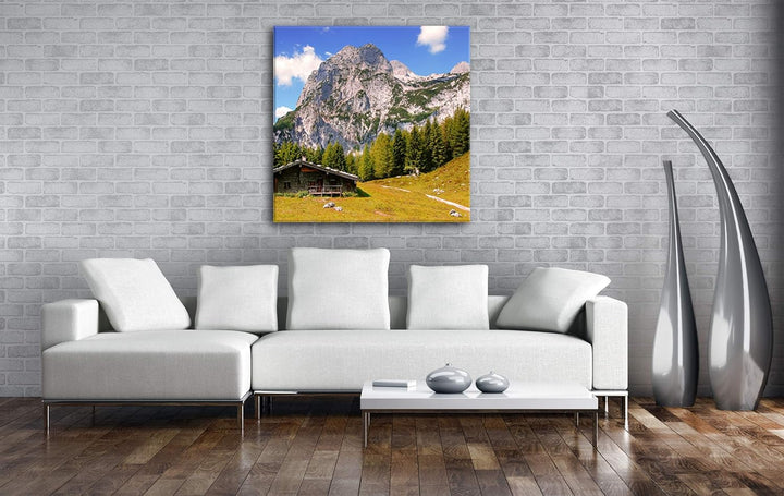 verlassene Hütte in den Bergen Format: 60x60 als Leinwandbild, Motiv fertig gerahmt auf Echtholzrahm