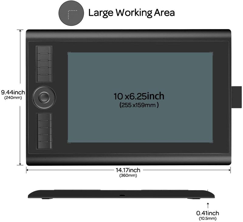 GAOMON M10K PRO 10” X 6,25" Zeichentablett mit Touch Ring, arbeitet mit AP32 Battrielosem Stift, kom