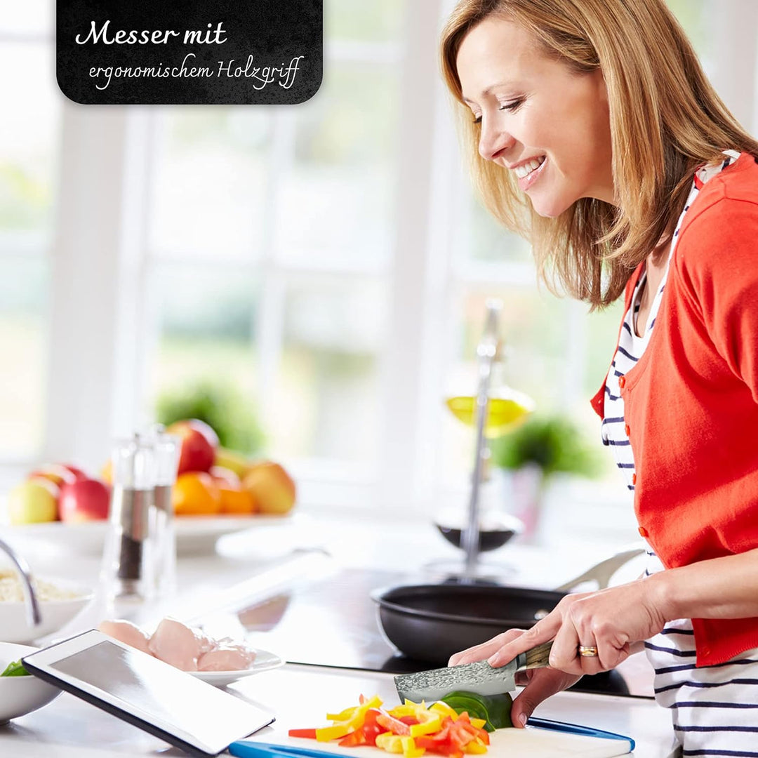 Ruka Nakiri-Messer - Damaststahl Küchenmesser 17 cm - rostfrei - sehr scharfe Klinge - Extreme Härte