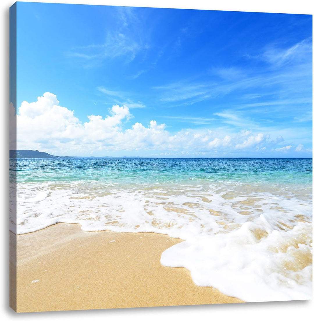 Pixxprint Strand bei Sonnenuntergang / 70x70cm Leinwandbild bespannt auf Holzrahmen/Wandbild Kunstdr