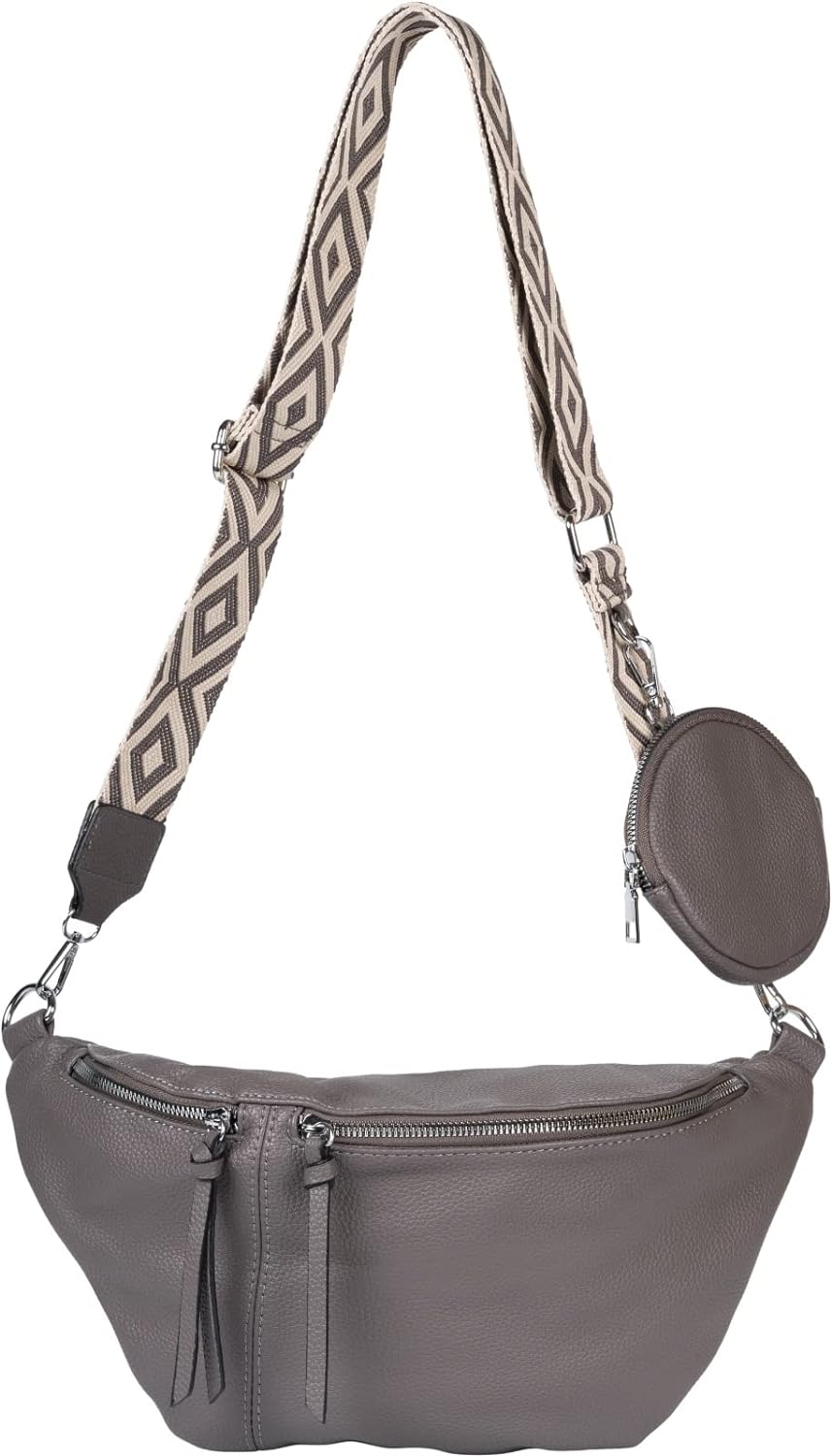 styleBREAKER Damen Halbmond Crossbody Schultertaschen Set 3-Teilig, Schultergurt mit Muster, Schlüss