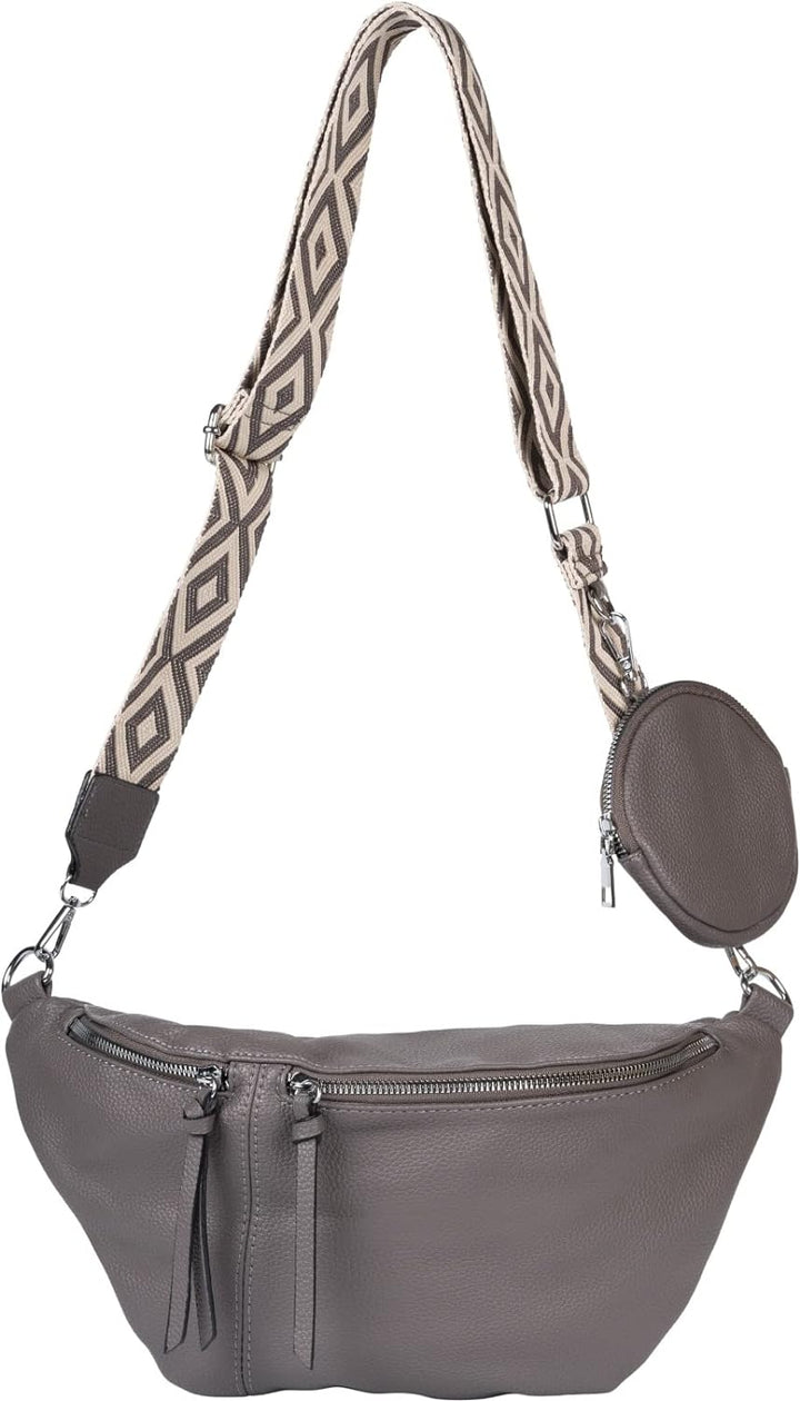 styleBREAKER Damen Halbmond Crossbody Schultertaschen Set 3-Teilig, Schultergurt mit Muster, Schlüss
