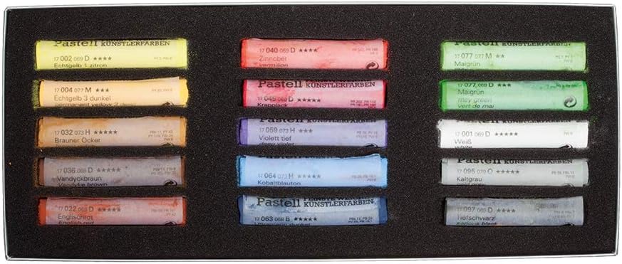 Schmincke – Pastell, 15 Farben, Mehrzweck, Grundsortiment 77 215 097, Kartonset mit 15 Pastellstifte