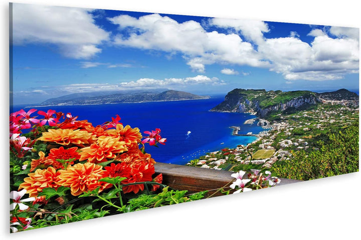 Bild Bilder auf Leinwand malerische Insel Capri Italien Wandbild Poster Leinwandbild RDJ 120x40cm -