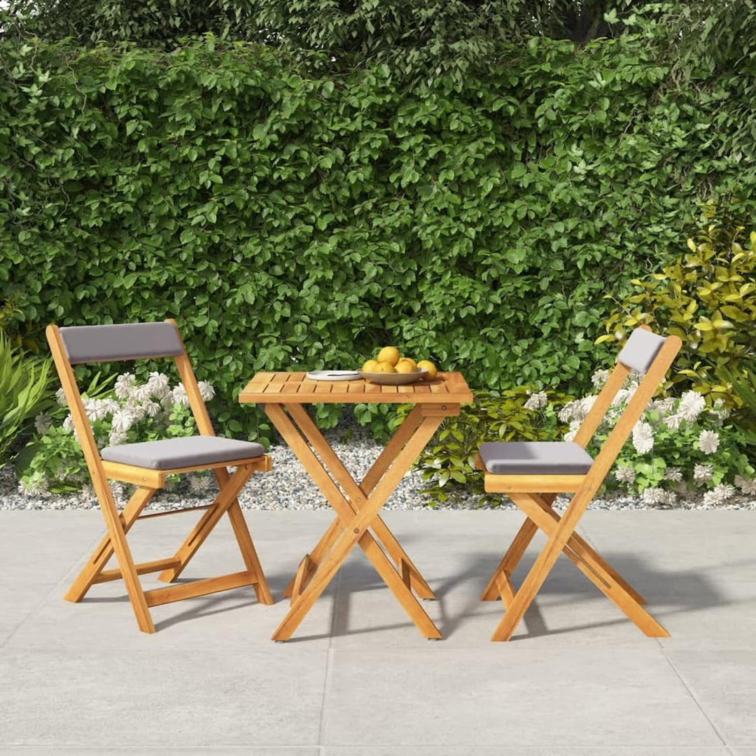 Yolola Gartenmöbel Set Klappbar inkl. 2 Sitzkissen, Balkonmöbel Set 3 teilig Massivholz, Balkontisch