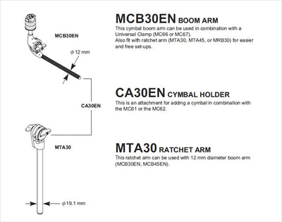 Tama CA30EN Beckenhalter kurz mit Quick Set Tilter System