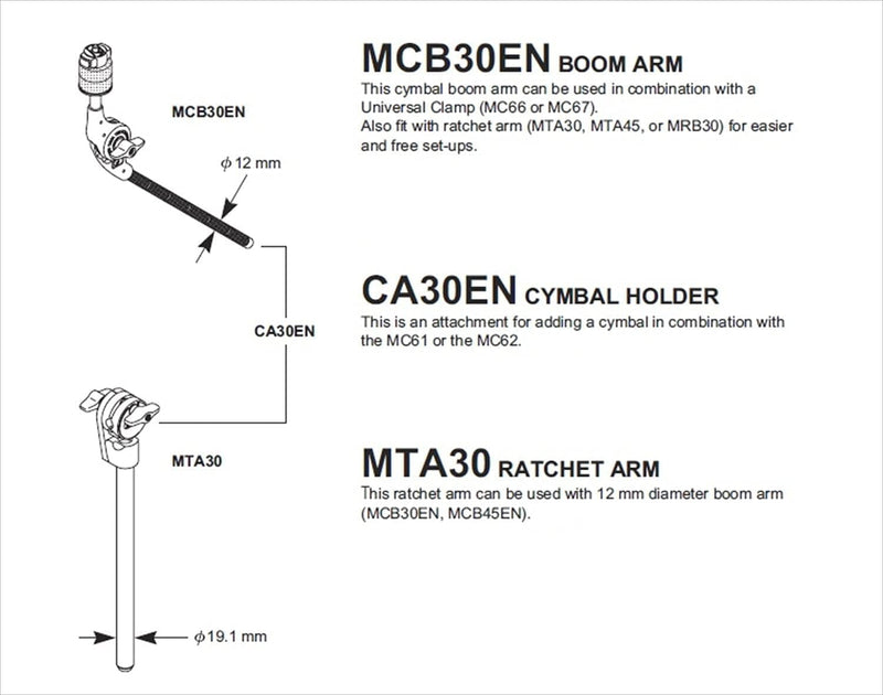 Tama CA30EN Beckenhalter kurz mit Quick Set Tilter System