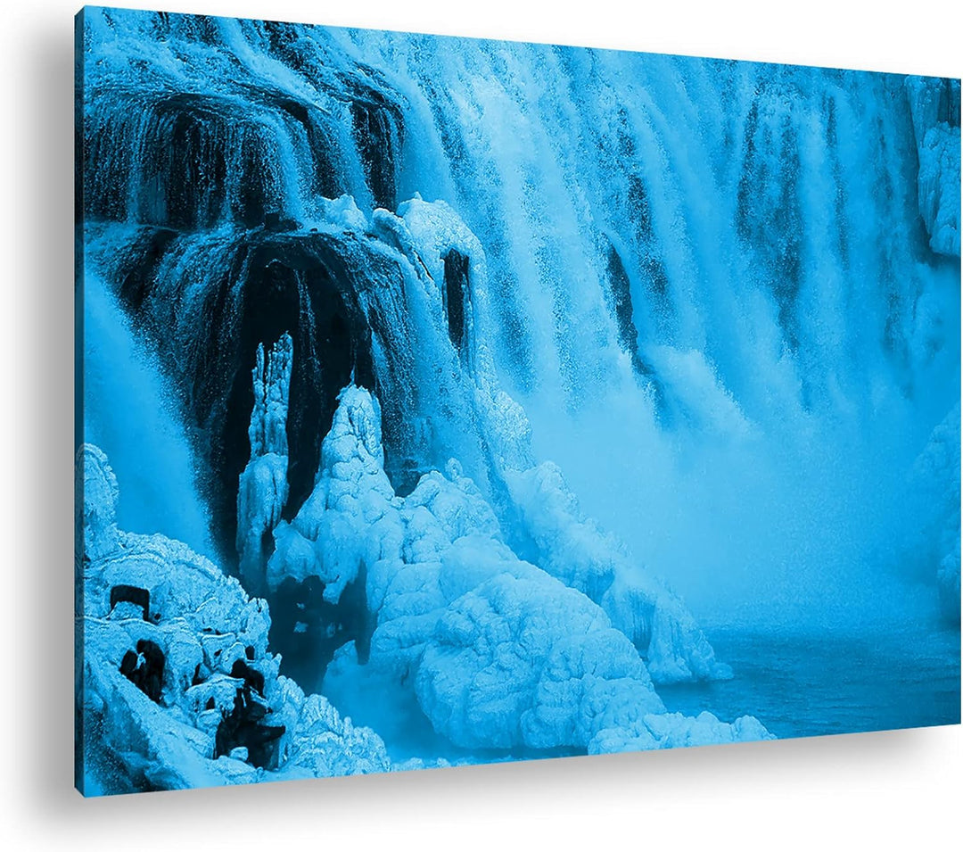 atemberaubender Wasserfall in der Natur Format 100x70 Effekt: Monocrome Blau als Leinwandbild, Motiv