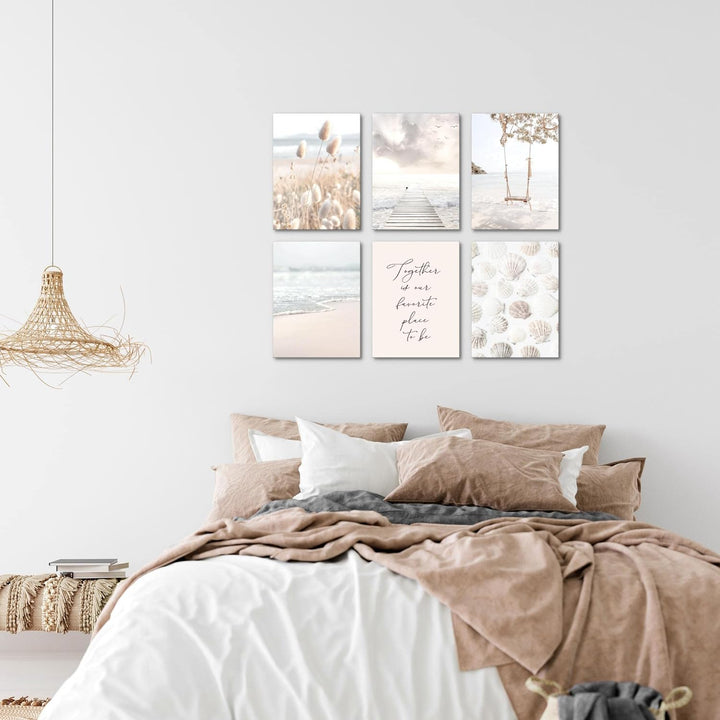 Novart Set Wandbilder - KEIN EXTRA RAHMEN BENÖTIGT - Wohnzimmer Schlafzimmer - Bilder Modern Strand