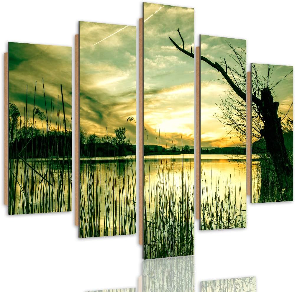 Wandbild Landschaft 200x100 cm Deco Panel 5 Teilig XXL Kunstdruck See Baum grün Deco Panel XXL 200x1
