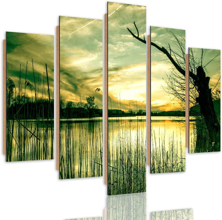 Wandbild Landschaft 200x100 cm Deco Panel 5 Teilig XXL Kunstdruck See Baum grün Deco Panel XXL 200x1