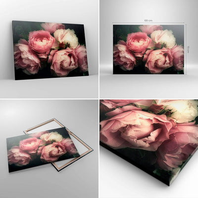 Bilder auf Leinwand 100x70cm Leinwandbild mit Rahmen Pfingstrose Blume Gross Wanddeko Bild Schlafzim