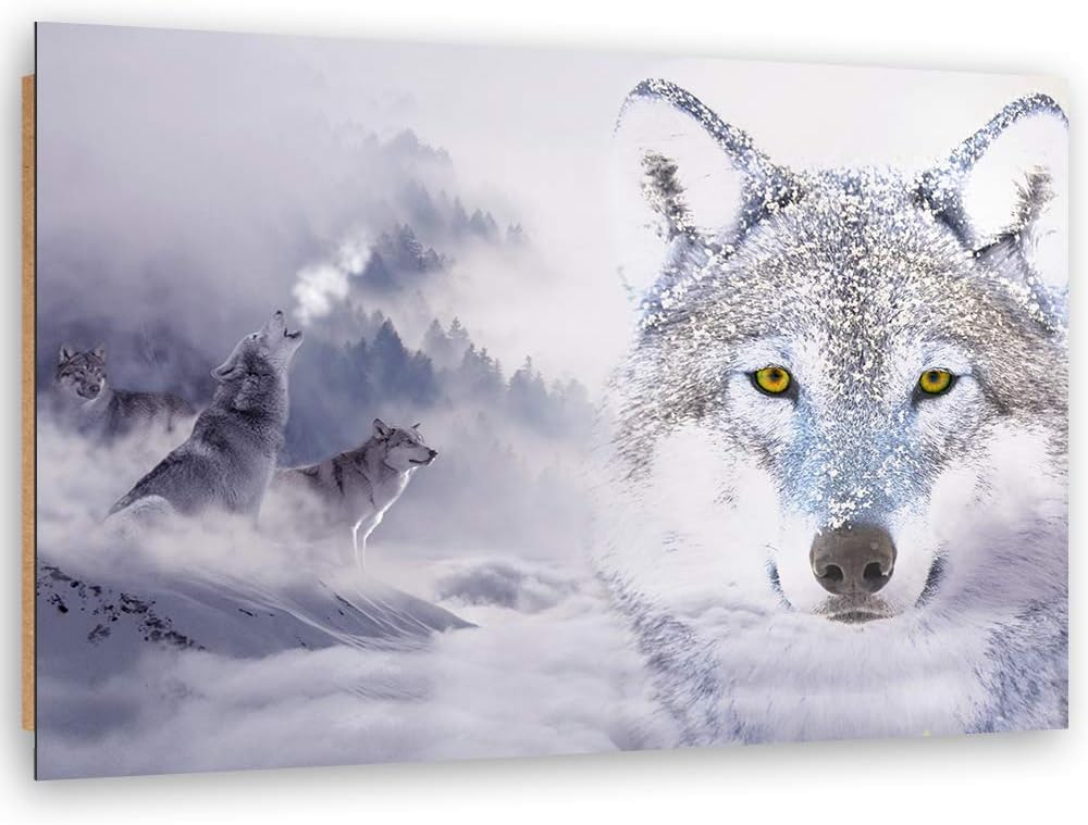 Feeby Dekobild Wölfe Deko Wand Kunstdruck Schnee Weiss 70x50 cm Deko Paneel 70x50 cm Weiss_a, Deko P