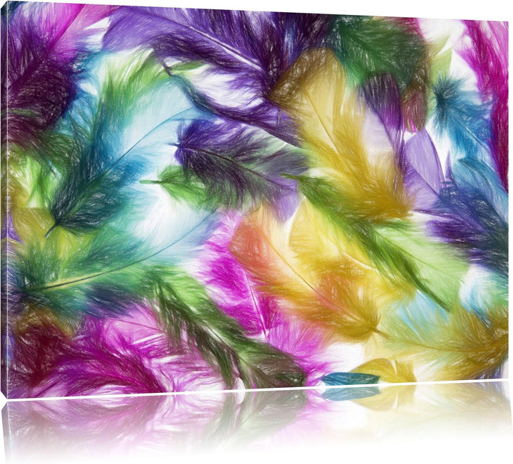 Pixxprint Anordnung von Federn als Leinwandbild/Grösse: 100x70 cm/Wandbild/Kunstdruck/fertig bespann