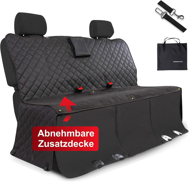 WhizProducts® Hundedecke für Auto Rückbank (mit Zusatz-Decke, Tasche & Sicherheitsgurt) – Wasserabwe
