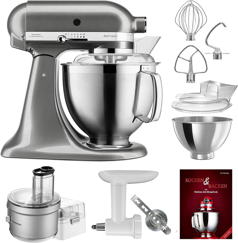 KitchenAid Küchenmaschine Artisan - P24 Food Processor Set Spezial 185er (K) - 5KSM185PSEMS inkl. Fo