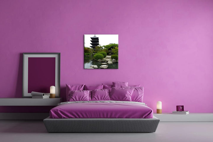 Japanischer Zen-Garten Format: 70x70 als Leinwandbild, Motiv fertig gerahmt auf Echtholzrahmen, Hoch