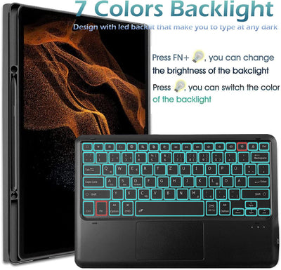 Wineecy Beleuchtete Tastatur Hülle mit Touchpad für Samsung Galaxy Tab S8 Ultra 14.6 Zoll 2022 (SM-X