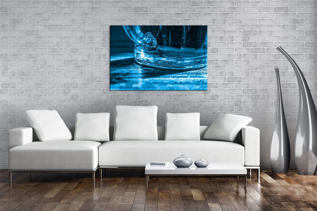 deyoli erfrischend goldenes Bier Format: 100x70 Effekt: Monocrome Blau als Leinwand, Motiv fertig ge