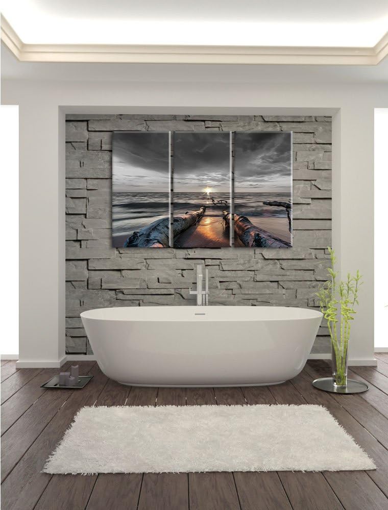 Pixxprint Strand Öl Effekt B&W Detail 3-Teiler Leinwandbild 120x80 Bild auf Leinwand