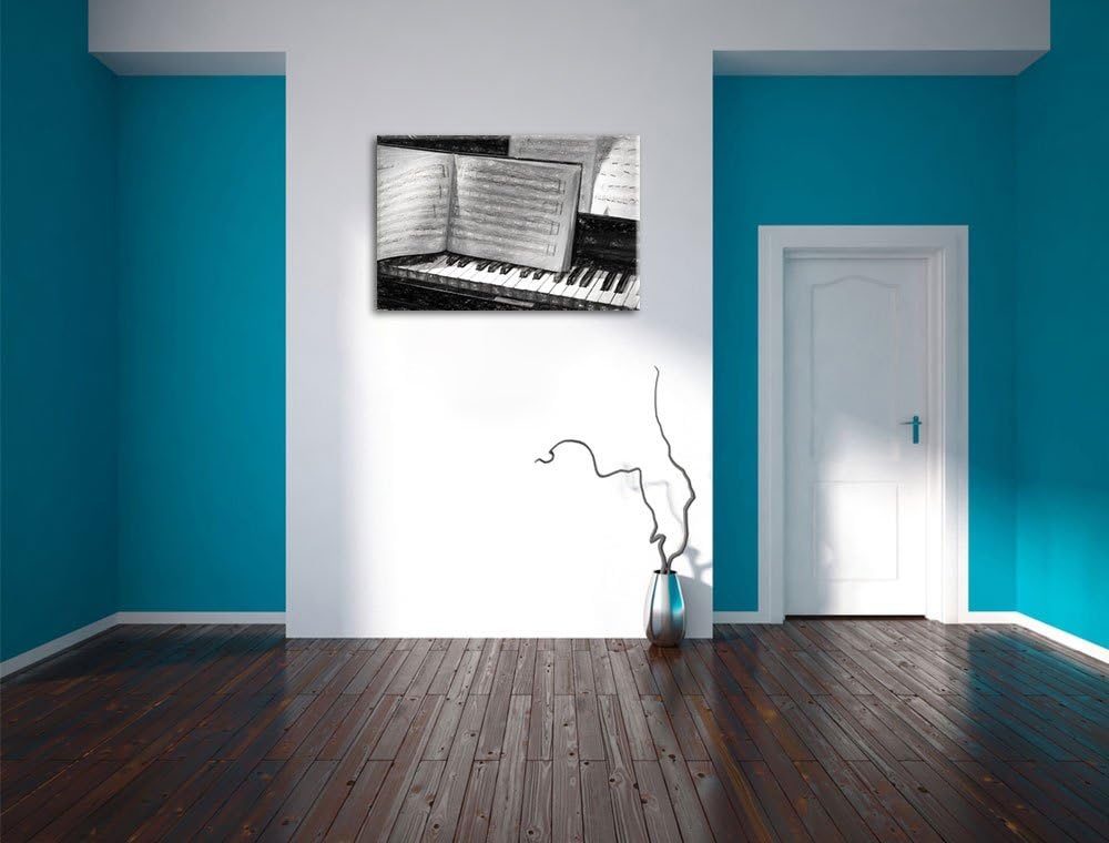 Pixxprint Klavier und Notenblätter als Leinwandbild/Grösse: 100x70 cm/Wandbild/Kunstdruck/fertig bes