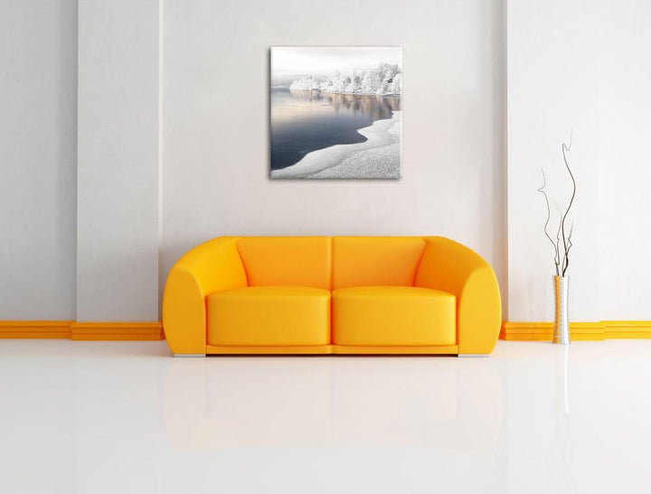 Pixxprint Traumhafte Winterlandschaft Wald Schnee schwarz/weiss, Format: 70x70 auf Leinwand, 70x70