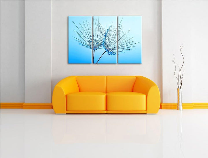 Pusteblumen mit Tautropfen Spezial 3-Teiler Leinwandbild 120x80 Bild auf Leinwand, XXL riesige Bilde