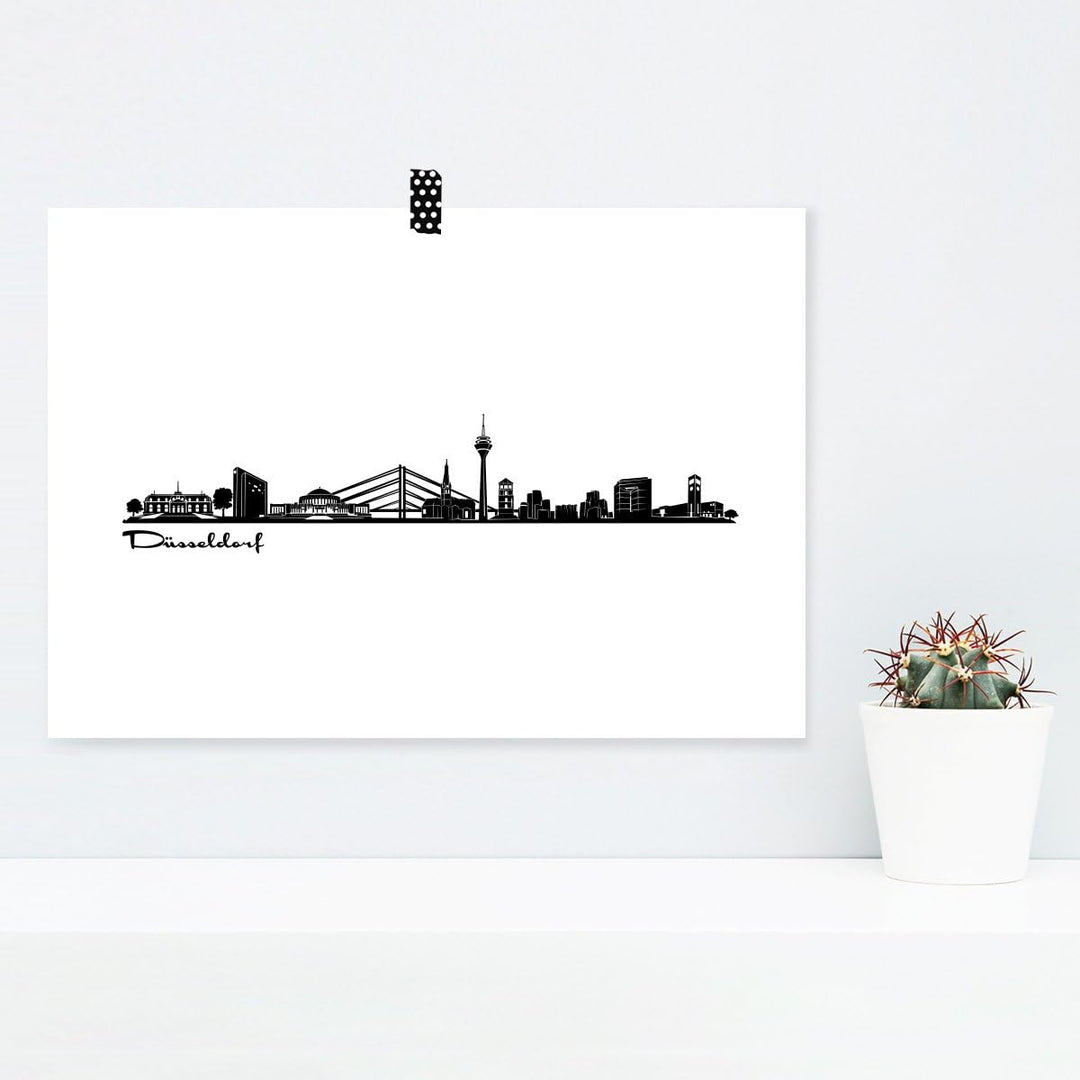 JUNIWORDS Poster mit/ohne Holzrahmen, Wähle ein Motiv, Skyline Düsseldorf, Wähle eine Grösse, 60 x 9