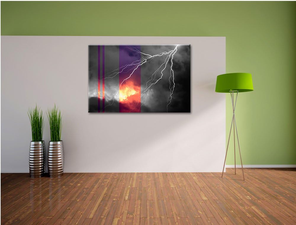 riesiger Blitz am Gewitterhimmel schwarz/weiss Format: 100x70 auf Leinwand, XXL riesige Bilder ferti
