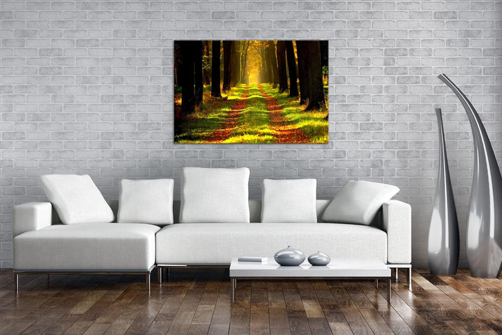 deyoli Waldweg im Herbst Format: 80x60 als Leinwandbild, Motiv fertig gerahmt auf Echtholzrahmen, Ho