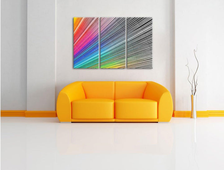 Pixxprint Bunter Farbfächer als Leinwandbild/Grösse: 3 Teilig (120x80) cm/Wandbild/Kunstdruck/fertig