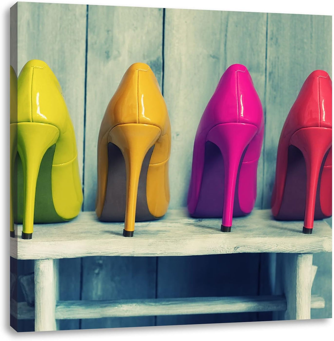 Bunte High Heels, Format: 70x70 auf Leinwand, XXL riesige Bilder fertig gerahmt mit Keilrahmen, Kuns
