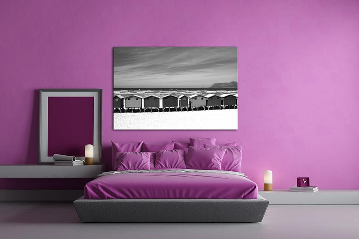 deyoli schöne Ferienhäuser am Strand Effekt: Schwarz/Weiss im Format: 60x40 als Leinwandbild, Motiv