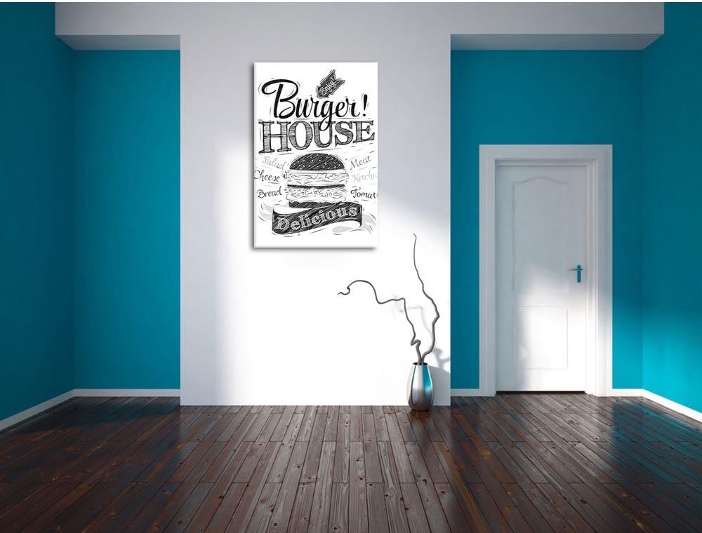 Burger House Schwarz/Weiss, Format: 100x70 auf Leinwand, XXL riesige Bilder fertig gerahmt mit Keilr