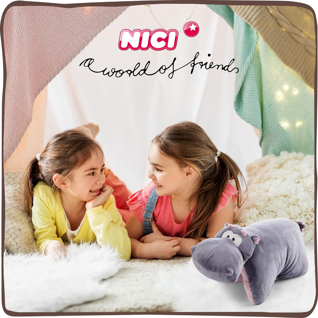 NICI 47983 Kuscheltierkissen Nilpferd DJ Nilbert 40x30cm – 2 in 1: Nachhaltiges Kuscheltier & Kusche