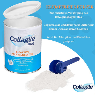 Collagile Dog Hunde Ergänzungsfutter für Knochen und Bänder Bioaktive Kollagenpeptide in Lebensmitte