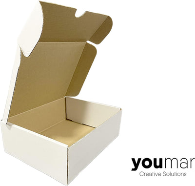 Youmar Solutions – Packung mit 25 Schachteln aus Karton (Grösse M), Weiss M (25x18x8cm), M (25x18x8c