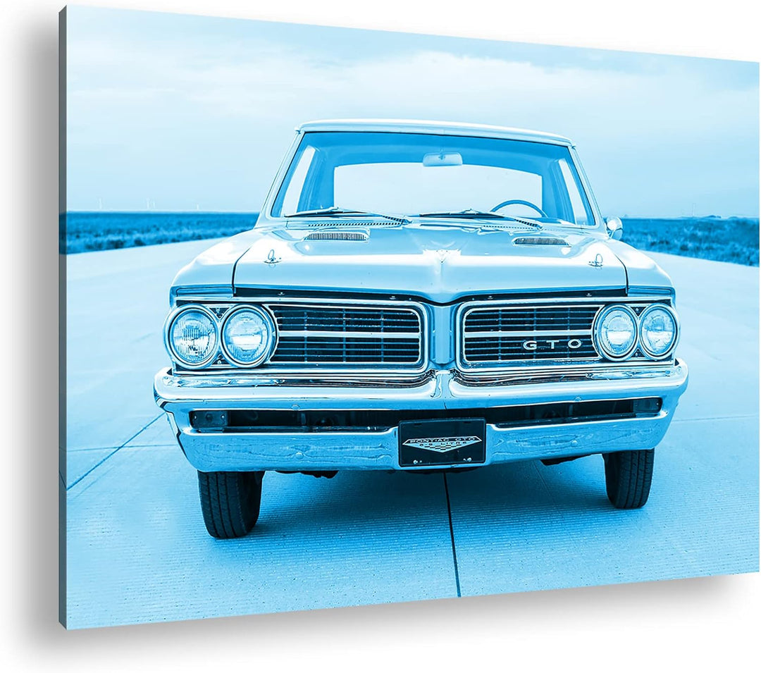 deyoli Muscle Car auf einer Landebahn Format 80x60 Effekt: Monocrome Blau als Leinwandbild, Motiv fe