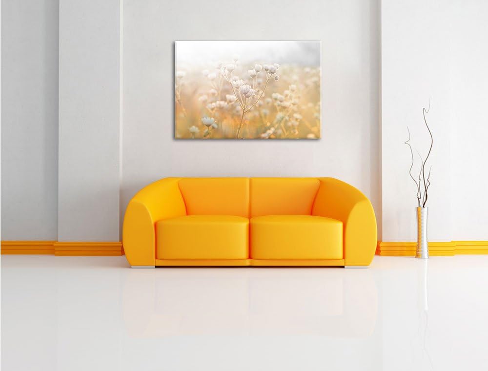 Pixxprint Romantische Blumenwiese Schwarz/Weiss als Leinwandbild/Grösse: 100x70 / Wandbild/Kunstdruc