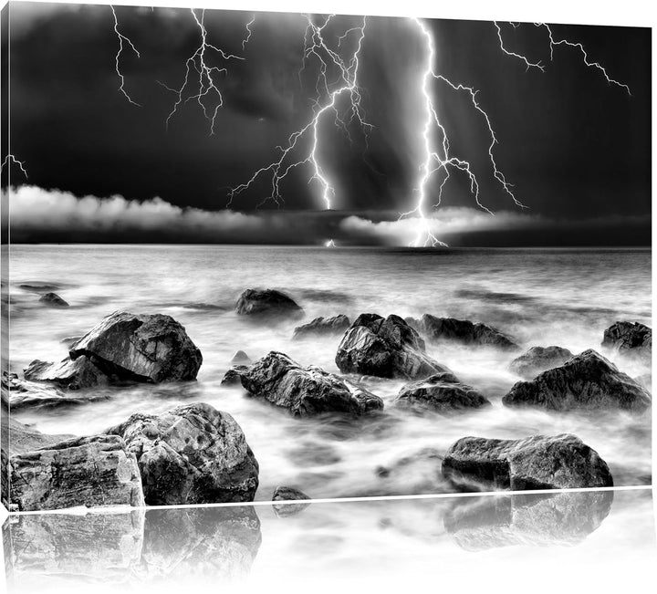 Pixxprint Blitzeinschlag in Meer / 100x70cm Leinwandbild bespannt auf Holzrahmen/Wandbild Kunstdruck