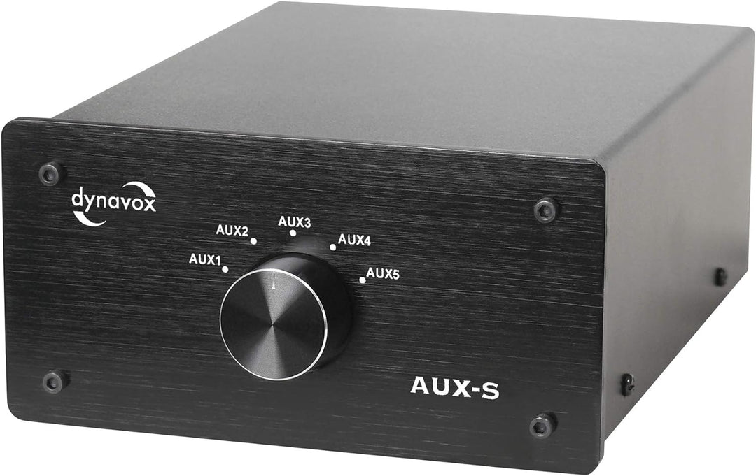 Dynavox AUX-S, Eingangs-Erweiterungs-Umschalter in Metallgehäuse mit 5 Cinch-Eingängen, Schwarz, 14.