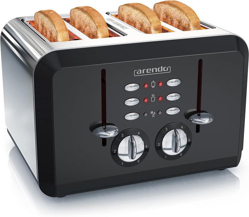 Arendo - Automatik Toaster 4 Scheiben in Edelstahl - bis zu vier Sandwich und Toast-Scheiben - Bräun