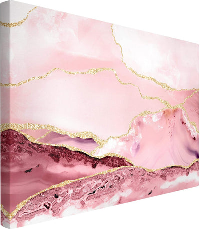 Leinwandbild Abstrakte Berge Rosa mit Goldene Linien 40x60cm Canvas 40cm x 60cm - Canvas, 40cm x 60c