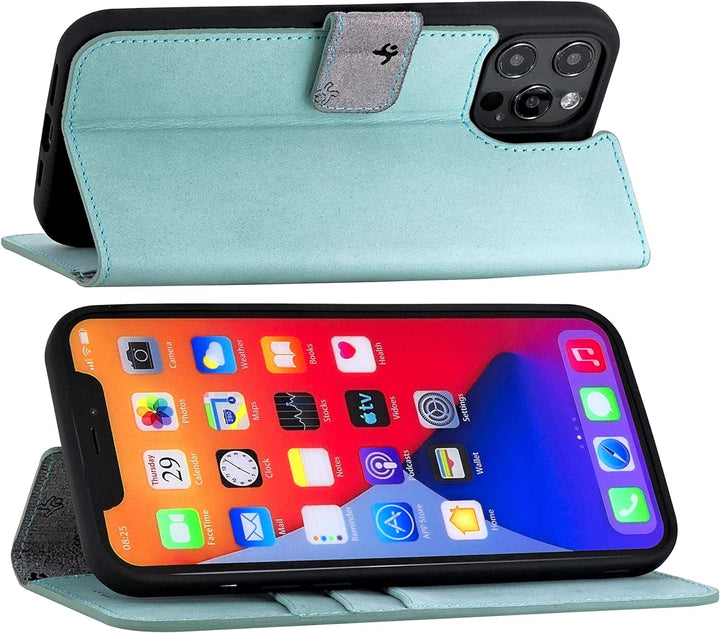 Suncase Book-Style Hülle kompatibel mit iPhone 12 Pro (6.1") Leder Tasche (Slim-Fit) Lederhülle Hand