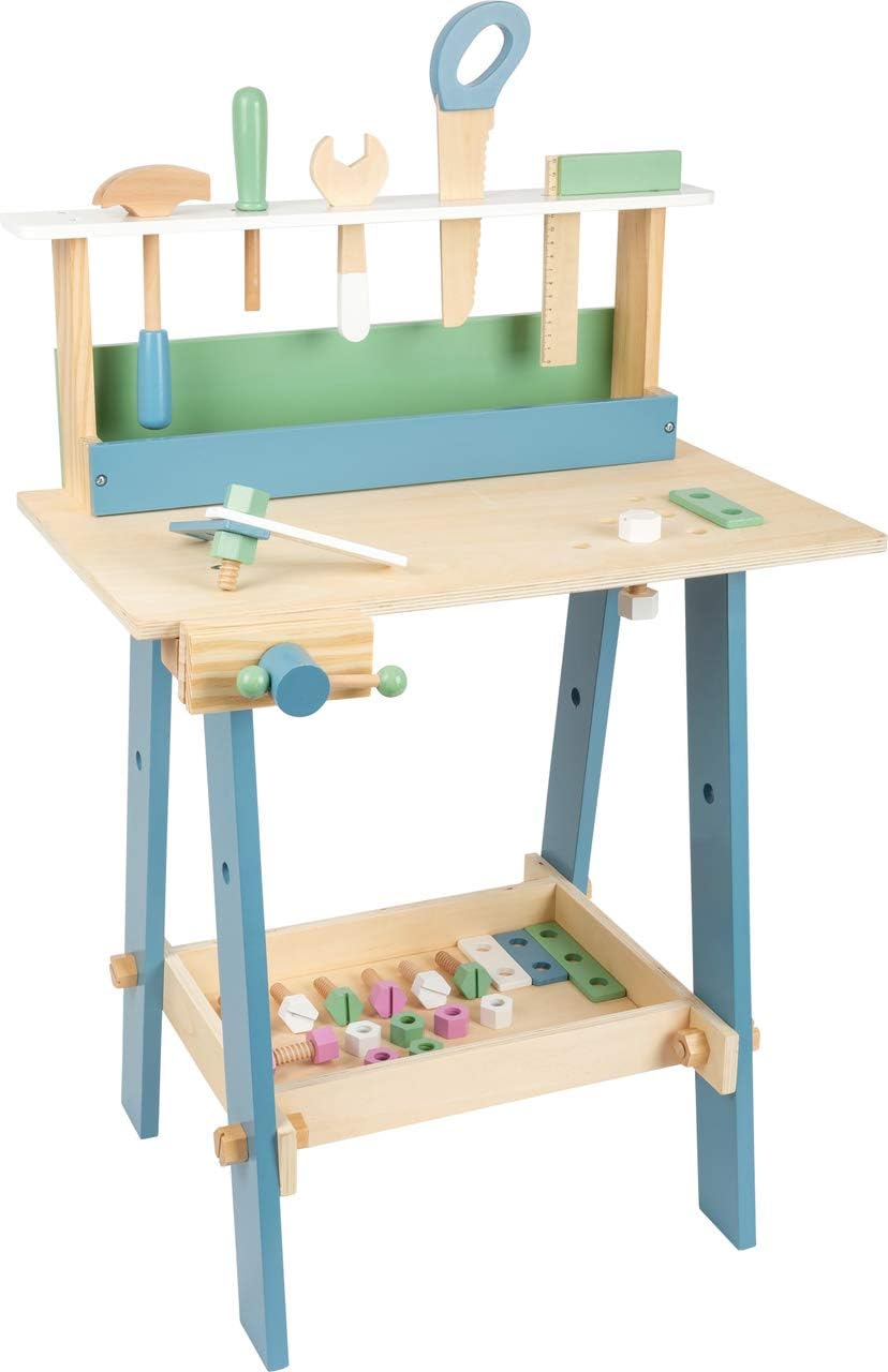 small Foot Werkbank Nordic aus Holz, inkl. Werkzeugen und Zubehör, Rollenspielzeug für Kinder, ab 3