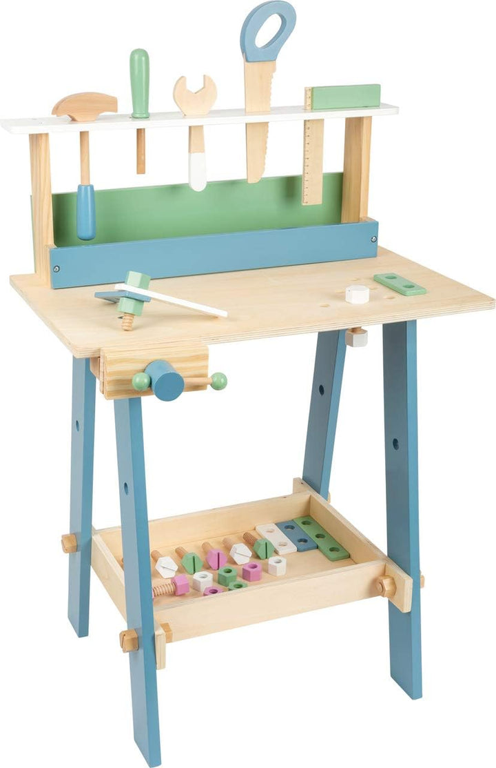 small Foot Werkbank Nordic aus Holz, inkl. Werkzeugen und Zubehör, Rollenspielzeug für Kinder, ab 3