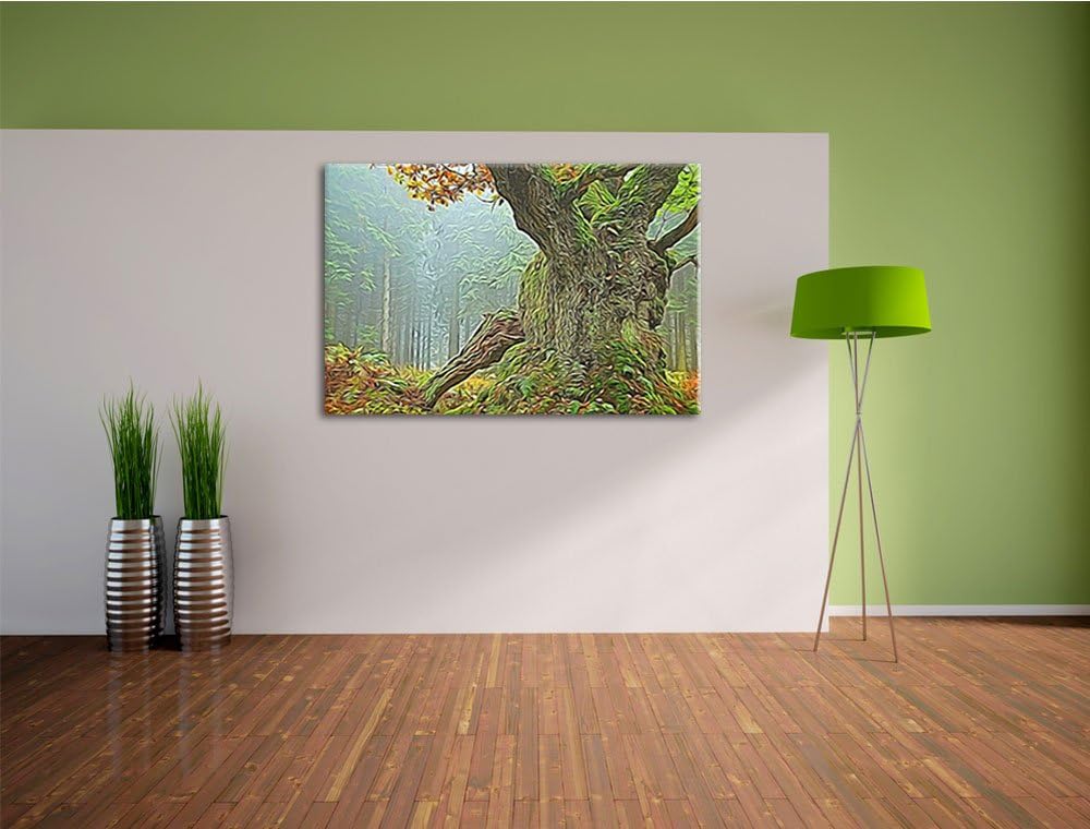 Dicker Baum im Wald im Moos Deluxe Format: 100x70 cm auf Leinwand, XXL riesige Bilder fertig gerahmt