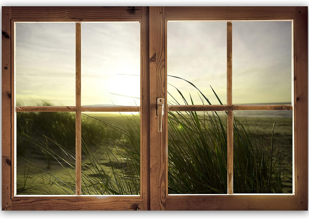 Febby Vlies Leinwandbild XXL Geschlossenes Fenster 3D-Illusion 120x80 cm Wandbild Kunst Bilder Schla